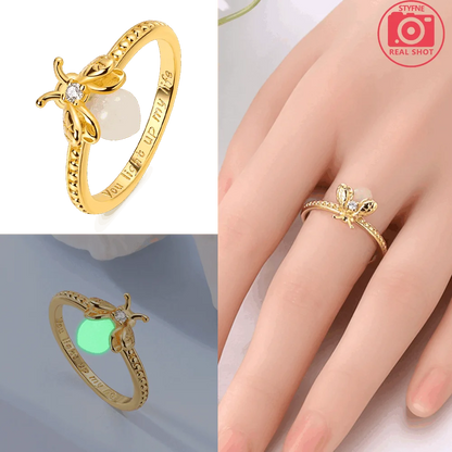 Green Glowing Firefly Ring Golden Woman's Ring Original 925 Silver Love Delicate Ring Jewelry Accessory Fine Valentine Gift