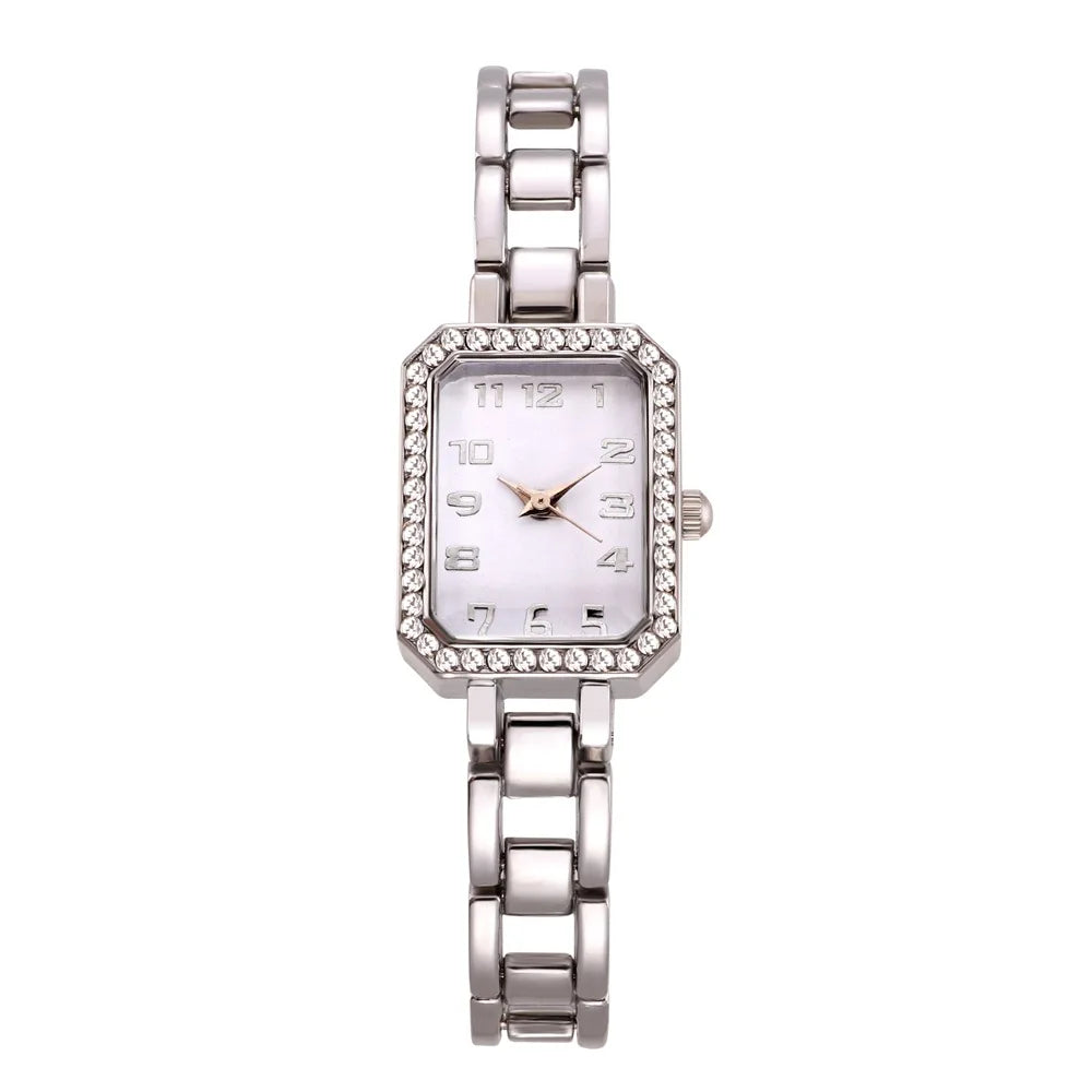 Luxury Women's Watch 2025 New Simple Square Full Diamond Digital Quartz Watche Gold Stainless Steel Bracelet Women's Dress Clock