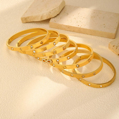 Luxury Stainless Steel Bracelet for Women, Gold Plated Cubic Zircon Bangle Bracelet, High Quality Waterproof Jewelry Gift