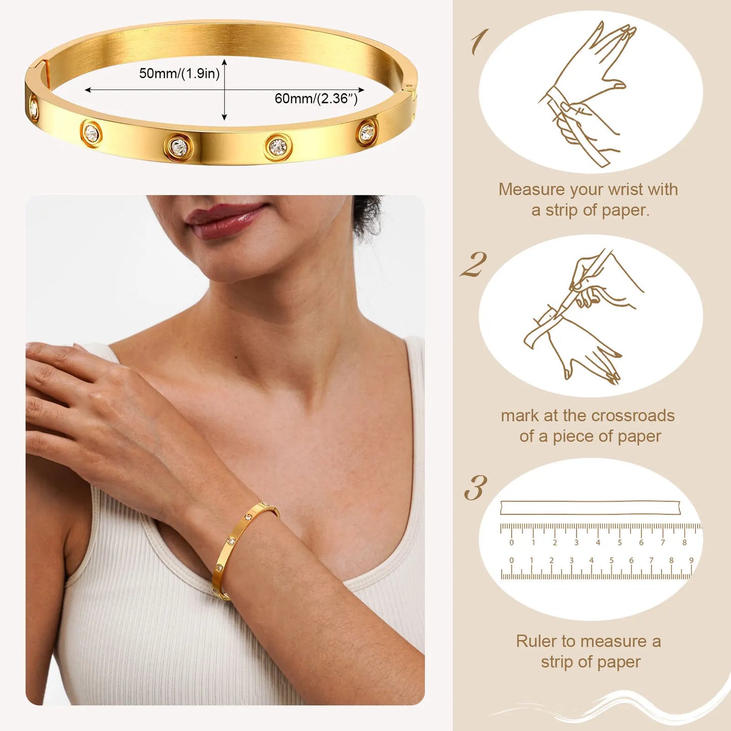 Luxury Stainless Steel Bracelet for Women, Gold Plated Cubic Zircon Bangle Bracelet, High Quality Waterproof Jewelry Gift
