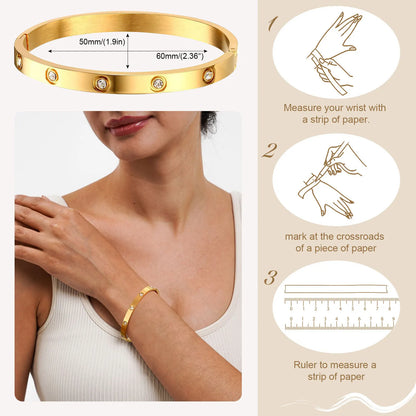 Luxury Stainless Steel Bracelet for Women, Gold Plated Cubic Zircon Bangle Bracelet, High Quality Waterproof Jewelry Gift