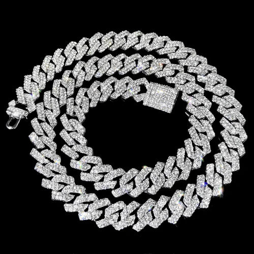 16/18/20/22/24inch Prong Cuban Link Chain for Women Men Iced Out 2 Row Rhinestone Miami Rhombus Hip Hop Cuban Necklaces Jewelry
