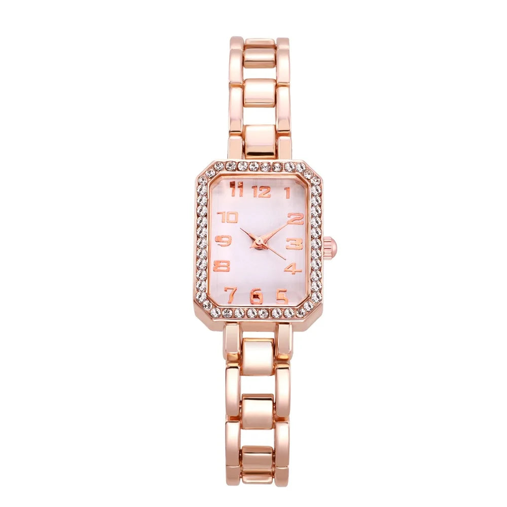 Luxury Women's Watch 2025 New Simple Square Full Diamond Digital Quartz Watche Gold Stainless Steel Bracelet Women's Dress Clock