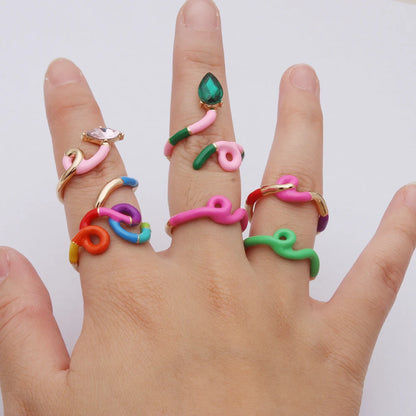 Contrast Ring Colorful Bohemian Rings Woman Y2K Candy Glass Baking Geometry Multicolor Serpentine Wood Pulseira Free Freight