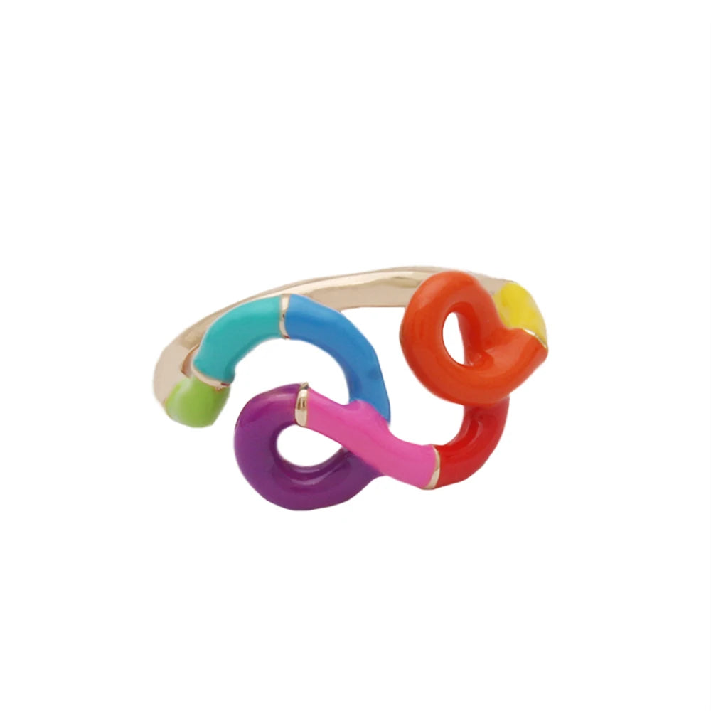 Contrast Ring Colorful Bohemian Rings Woman Y2K Candy Glass Baking Geometry Multicolor Serpentine Wood Pulseira Free Freight