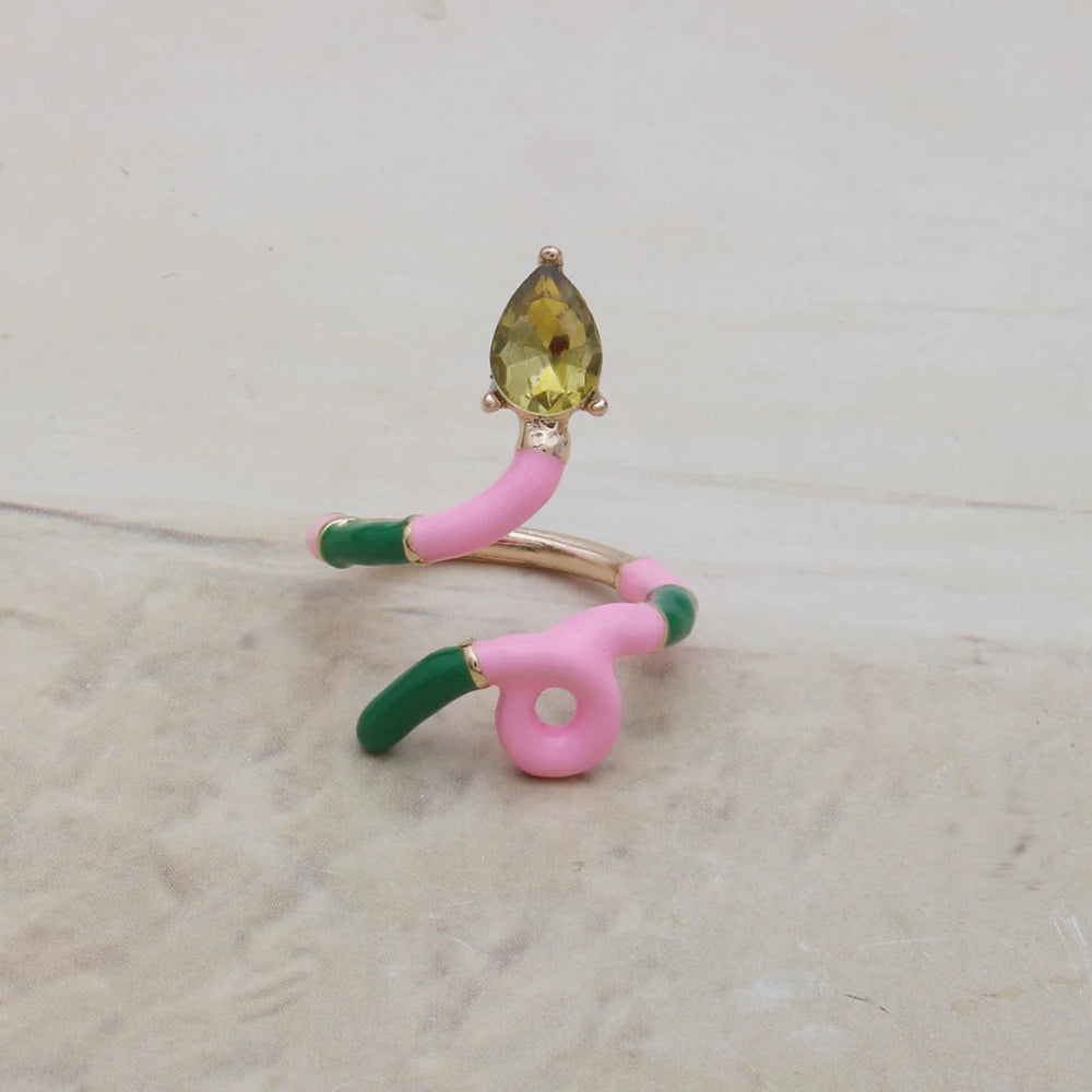 Contrast Ring Colorful Bohemian Rings Woman Y2K Candy Glass Baking Geometry Multicolor Serpentine Wood Pulseira Free Freight