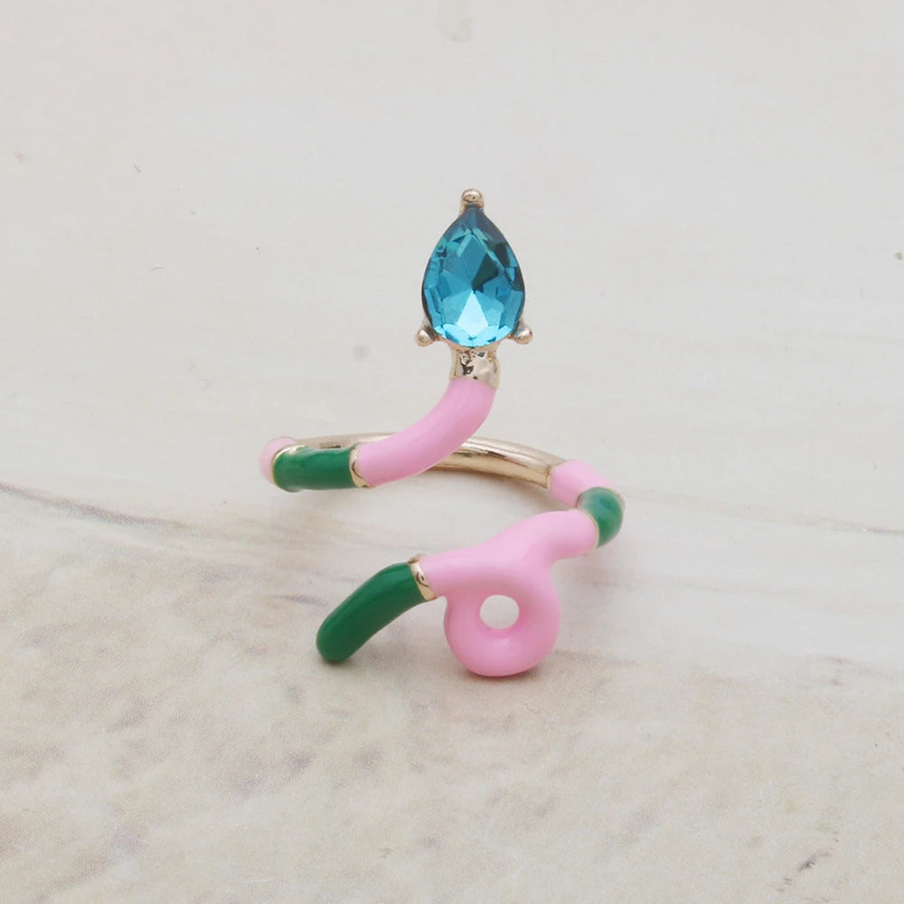 Contrast Ring Colorful Bohemian Rings Woman Y2K Candy Glass Baking Geometry Multicolor Serpentine Wood Pulseira Free Freight