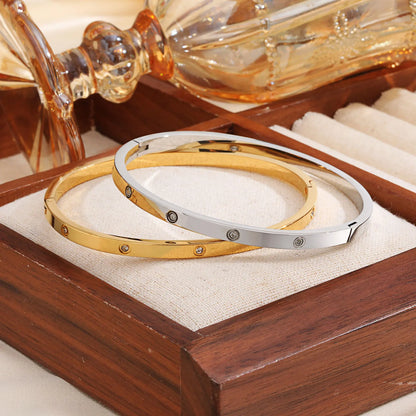 Luxury Stainless Steel Bracelet for Women, Gold Plated Cubic Zircon Bangle Bracelet, High Quality Waterproof Jewelry Gift