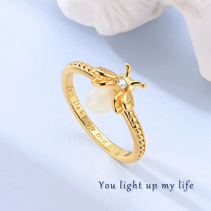 Green Glowing Firefly Ring Golden Woman's Ring Original 925 Silver Love Delicate Ring Jewelry Accessory Fine Valentine Gift